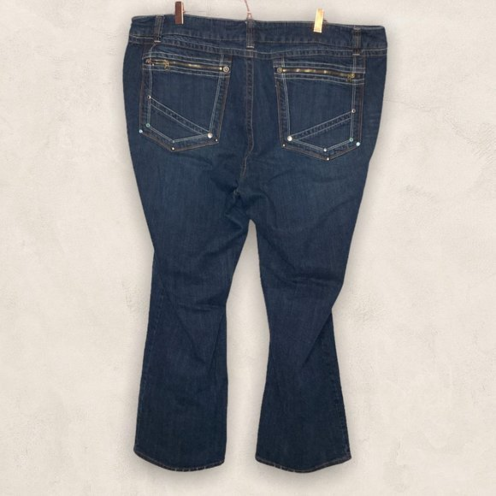 Venezia 26 Lane Bryant Dark Wash Stretch Denim Embellished Pockets Bootcut Jeans